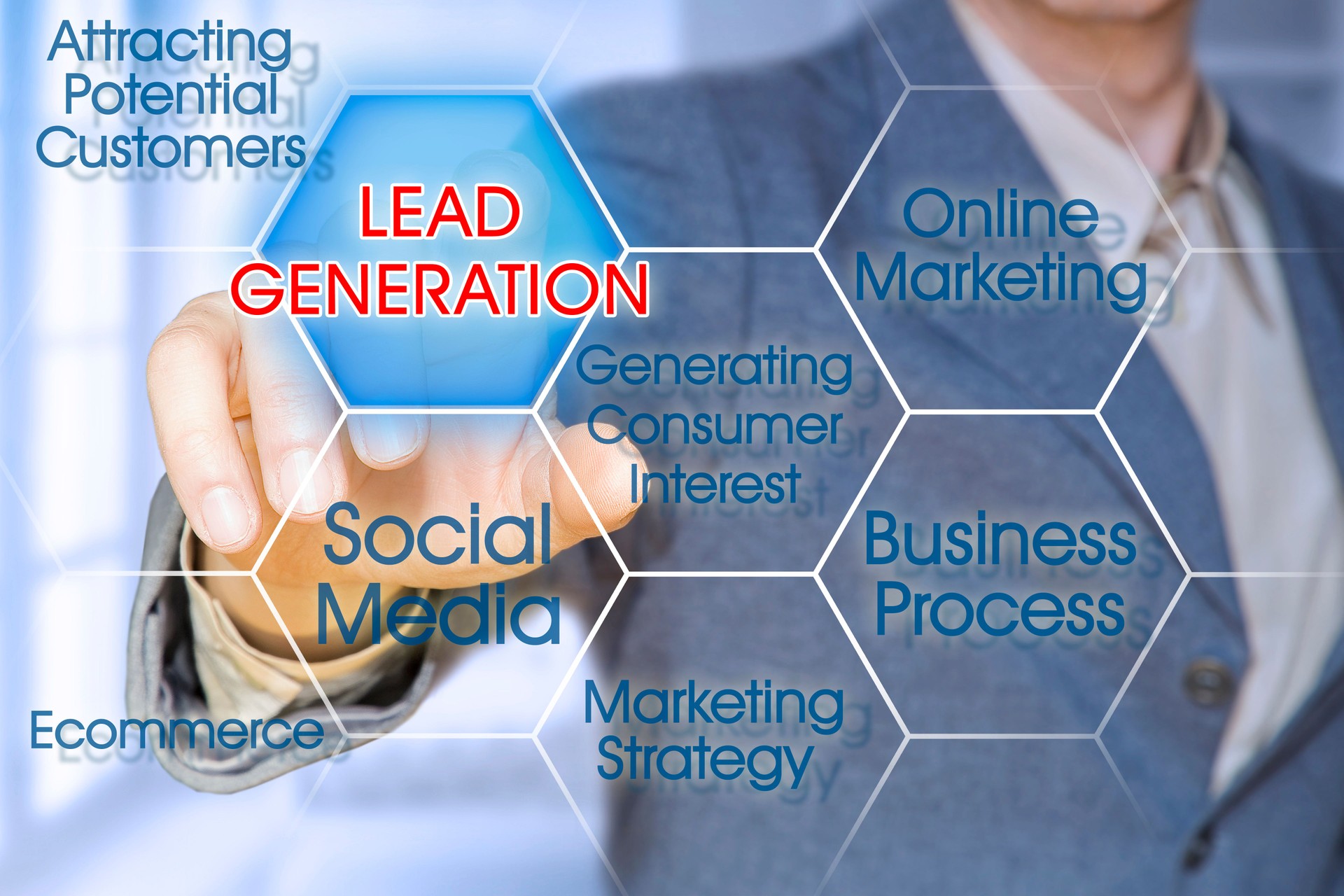 LEAD GENERATION CONCEPT with businessman and reference keywords